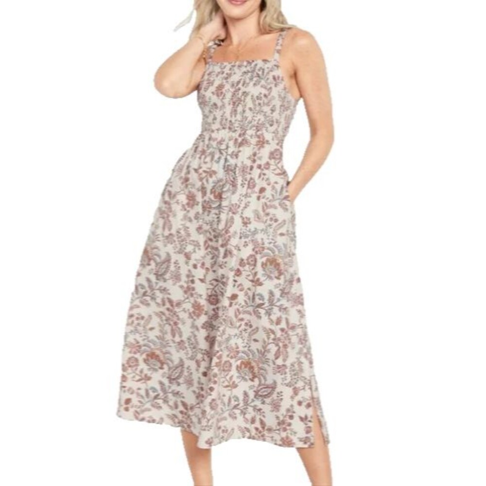 Old Navy size XXL Smocked Top Cami Midi Dress Cutout Back Cotton Poplin Floral